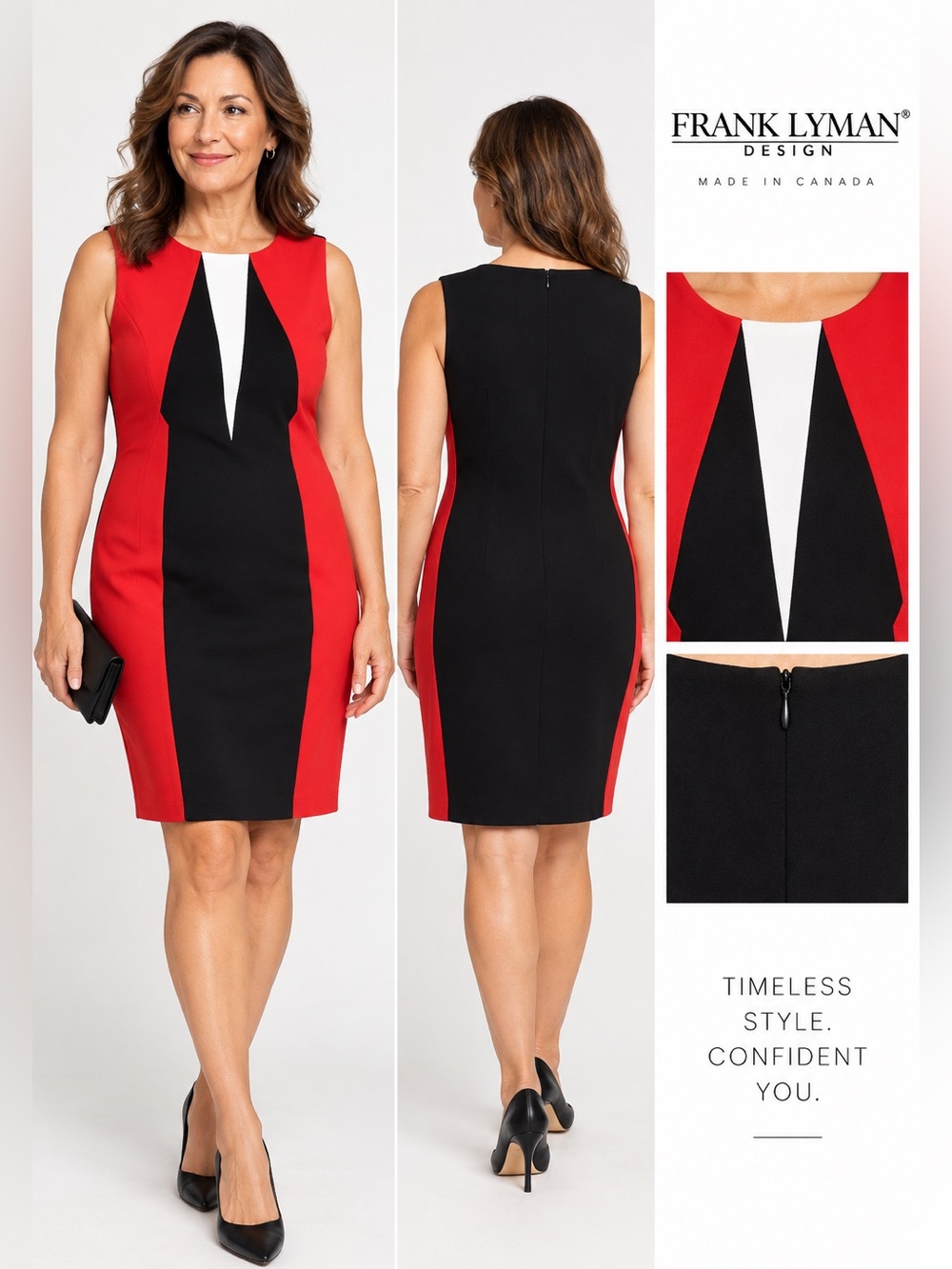 Frank Lyman Red Black White Colour Block Sheath Dress Size 20